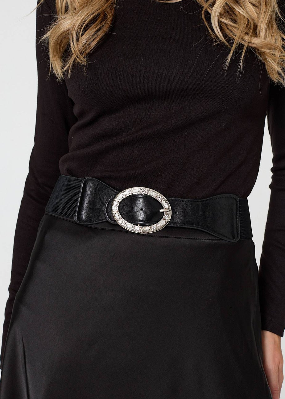 Izabel London Black Diamante Embellished Buckle Belt