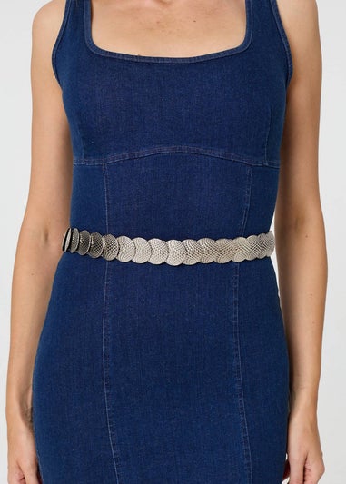 Izabel London Silver Metallic Coin Detail Slim Belt