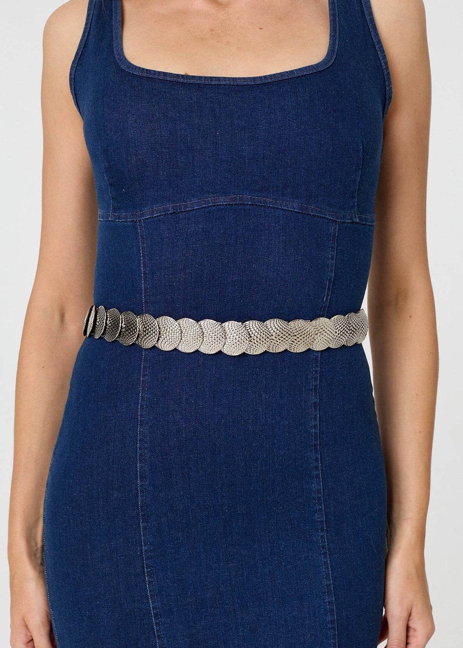 Izabel London Silver Metallic Coin Detail Slim Belt