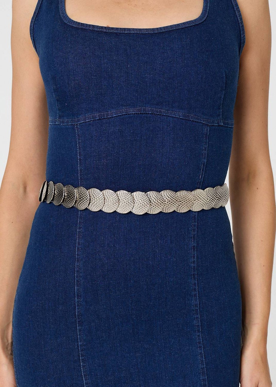 Izabel London Silver Metallic Coin Detail Slim Belt
