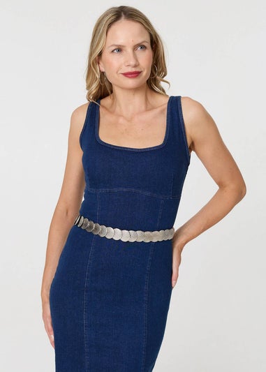 Izabel London Silver Metallic Coin Detail Slim Belt