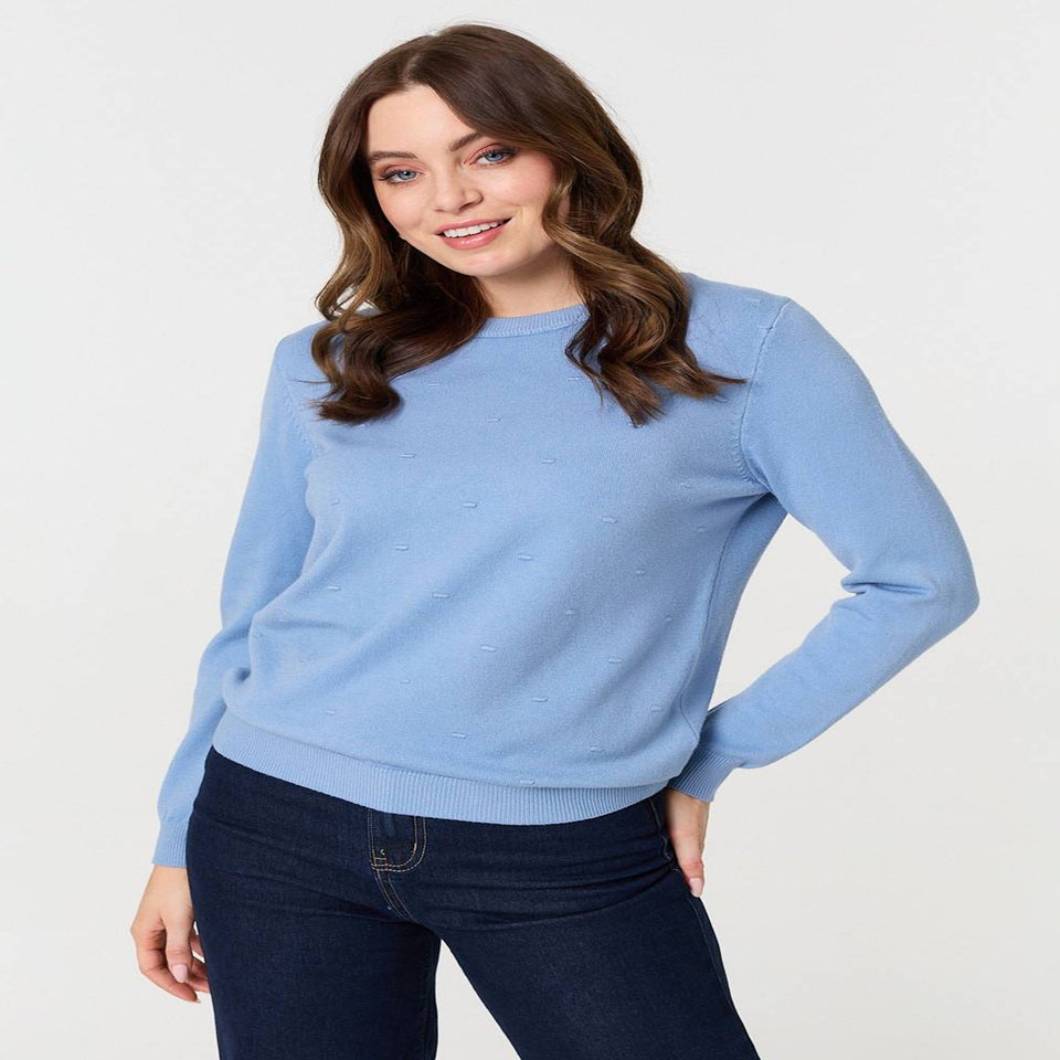Izabel London Blue Textured  Soft Knit Long Sleeve Jumper