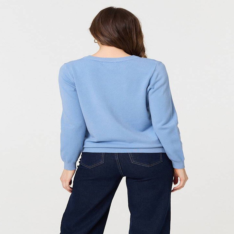 Izabel London Blue Textured  Soft Knit Long Sleeve Jumper
