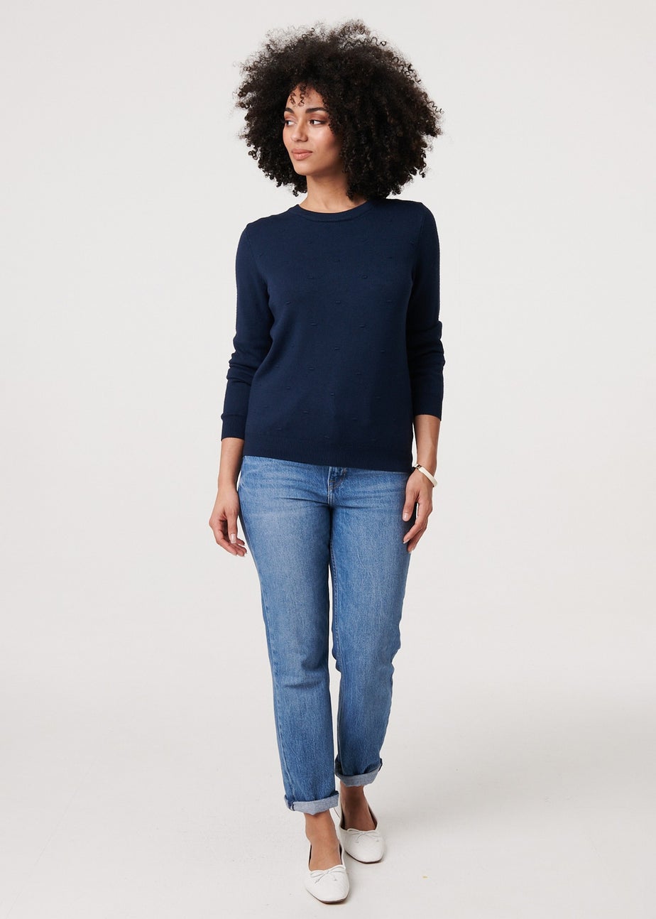Izabel London Navy Textured  Soft Knit Long Sleeve Jumper