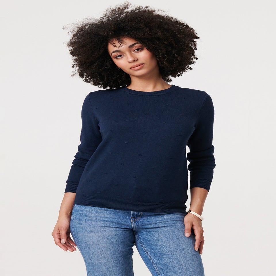Izabel London Navy Textured  Soft Knit Long Sleeve Jumper