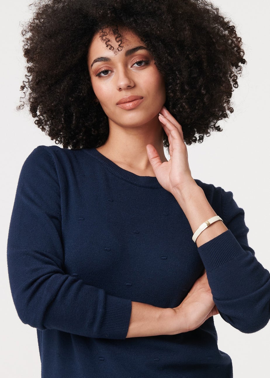 Izabel London Navy Textured  Soft Knit Long Sleeve Jumper