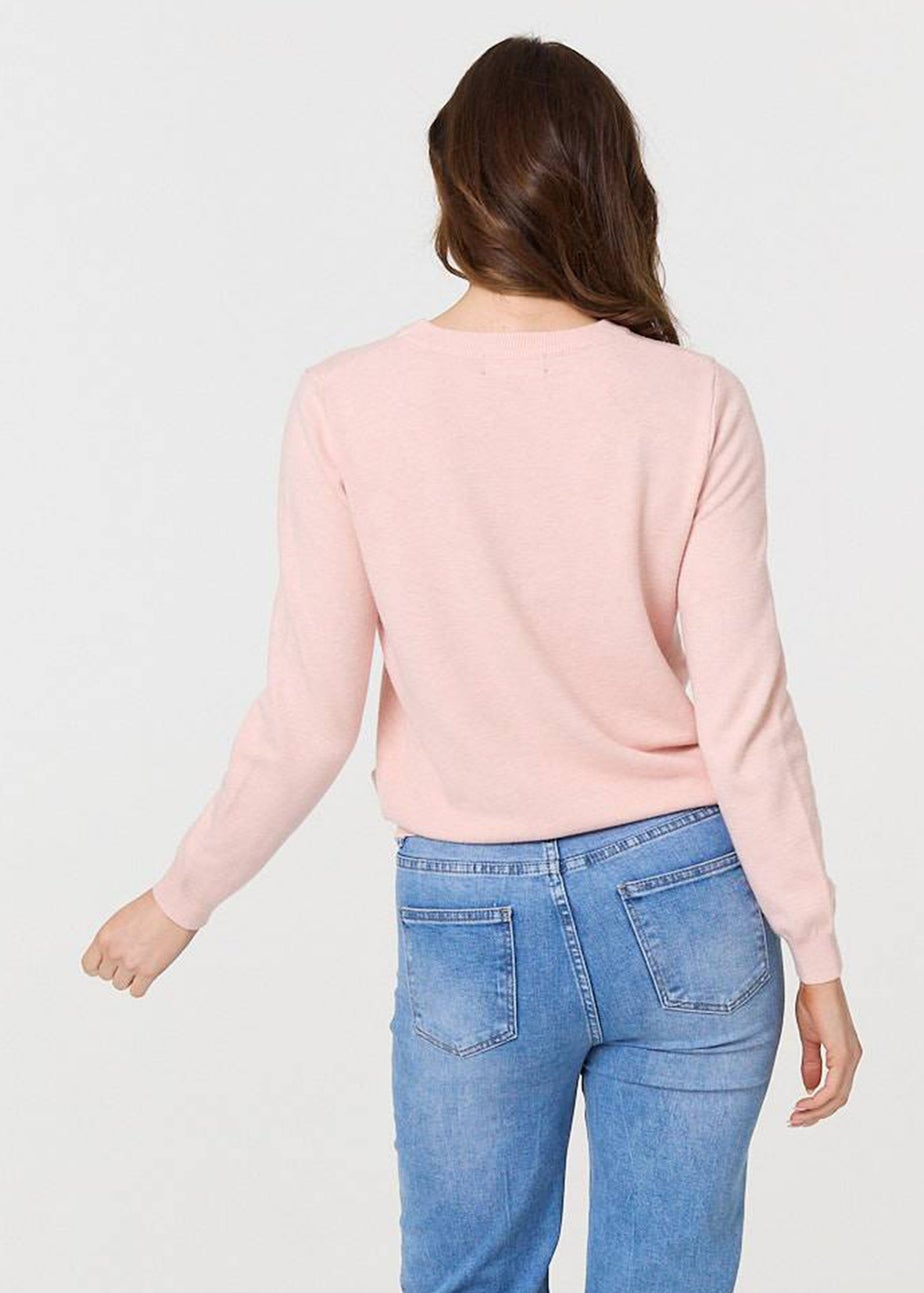 Izabel London Pink Textured  Soft Knit Long Sleeve Jumper