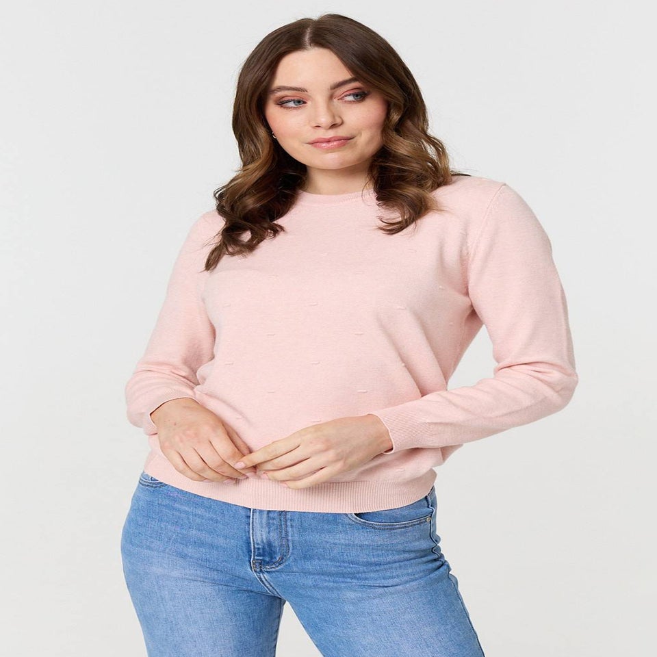 Izabel London Pink Textured  Soft Knit Long Sleeve Jumper
