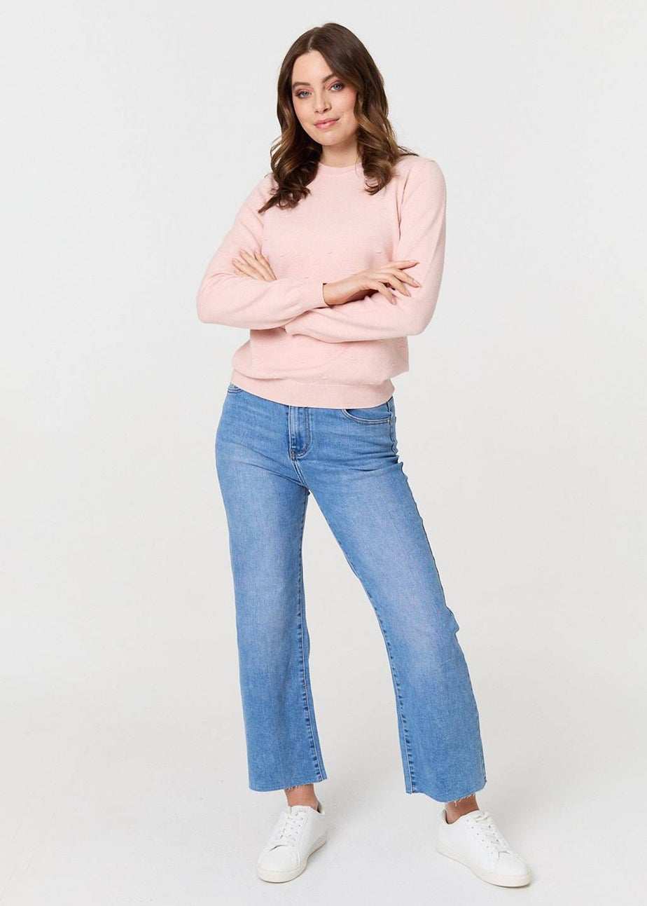 Izabel London Pink Textured  Soft Knit Long Sleeve Jumper