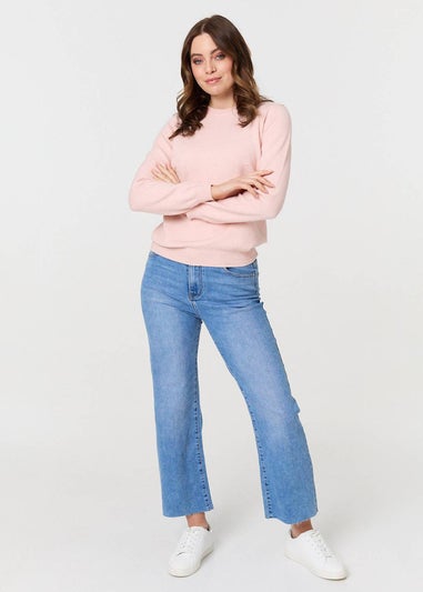Izabel London Pink Textured  Soft Knit Long Sleeve Jumper