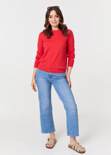 Izabel London Red Textured Soft Knit Long Sleeve Jumper
