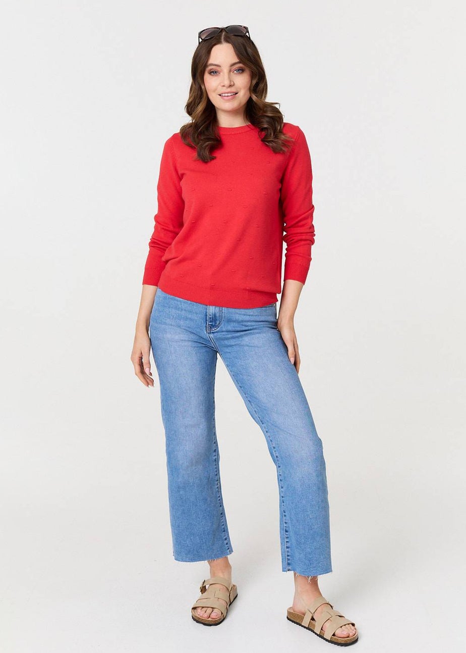 Izabel London Red Textured Soft Knit Long Sleeve Jumper