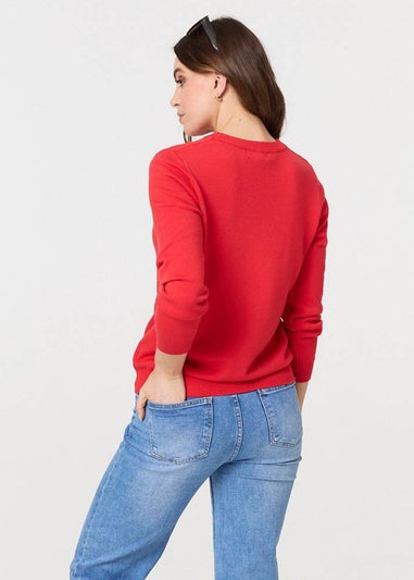 Izabel London Red Textured Soft Knit Long Sleeve Jumper