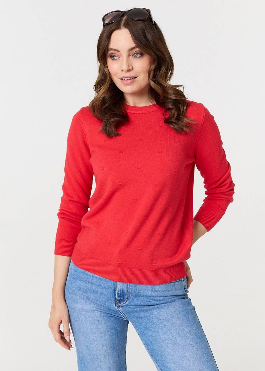Izabel London Red Textured  Soft Knit Long Sleeve Jumper