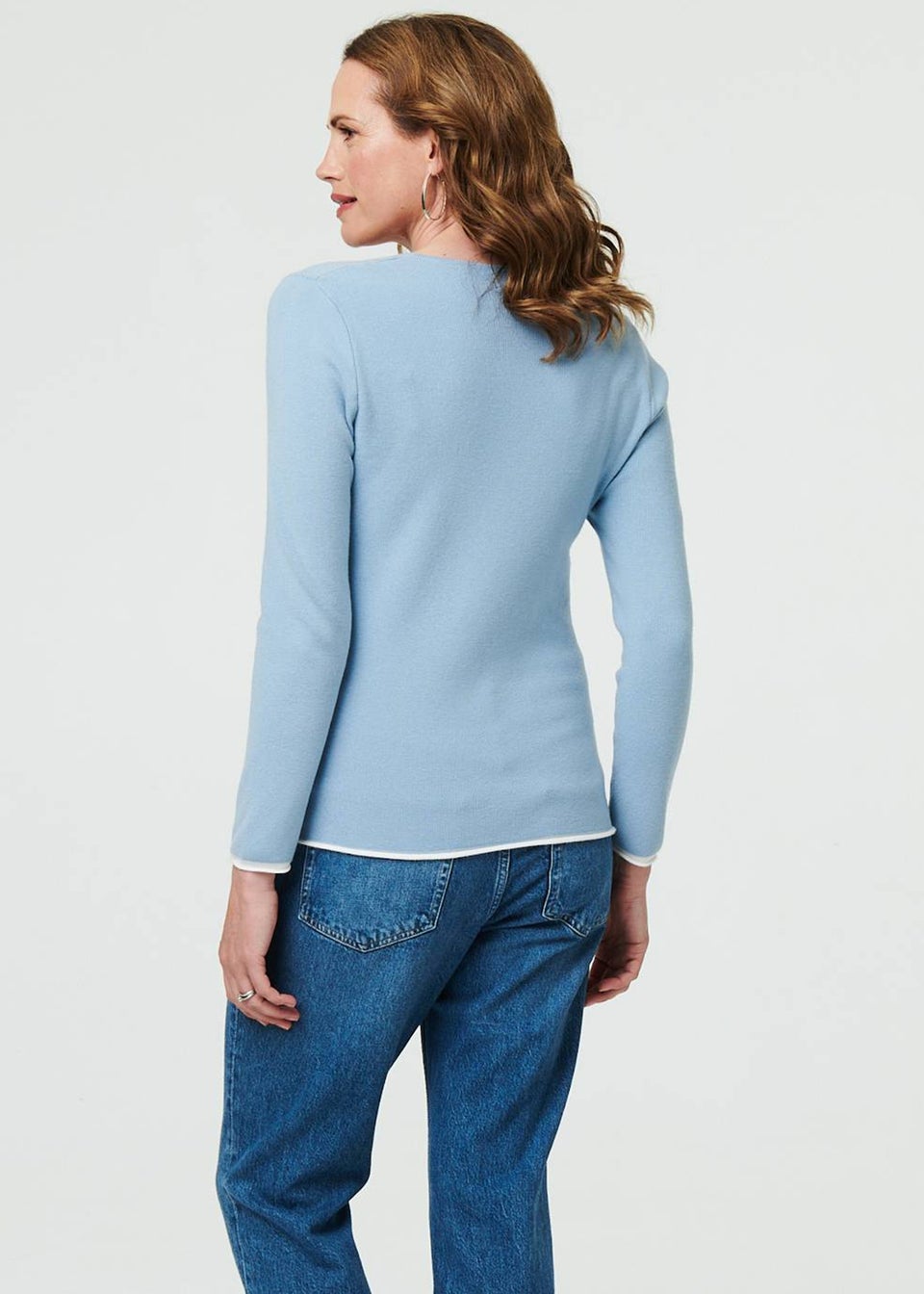 Izabel London Blue Contrast Trim V-Neck Knit Top