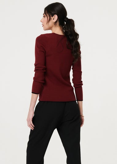 Izabel London Red Contrast Trim V-Neck Knit Top