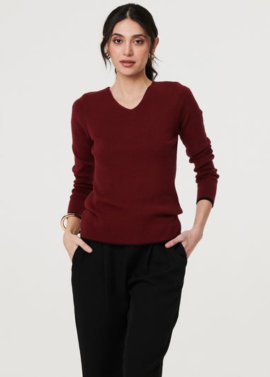 Izabel London Red Contrast Trim V-Neck Knit Top