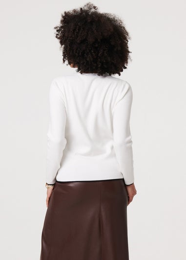 Izabel London White Contrast Trim V-Neck Knit Top