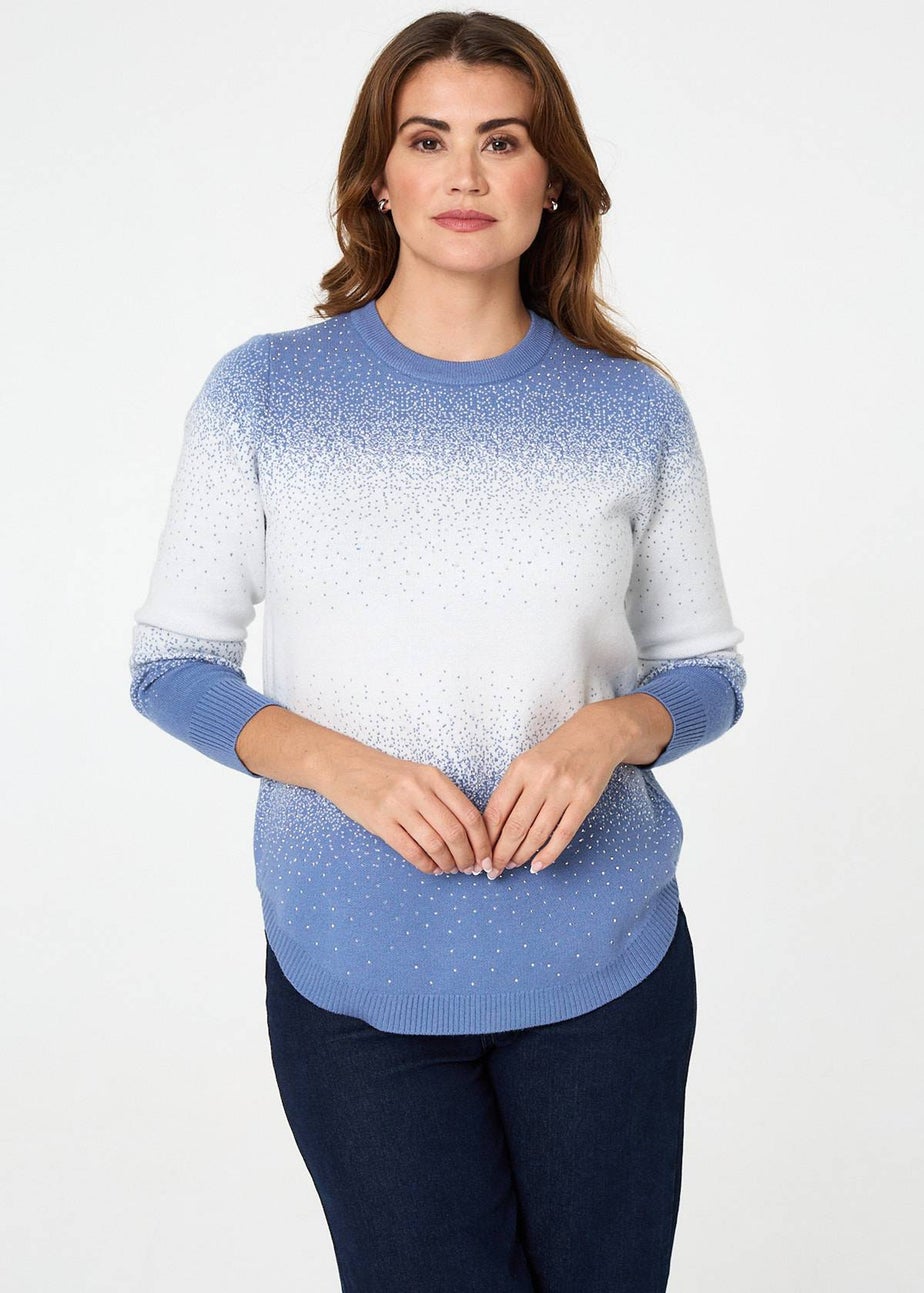 Izabel London Blue Printed Long Sleeve Curve Hem Top