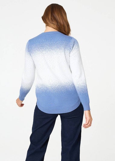 Izabel London Blue Printed Long Sleeve Curve Hem Top