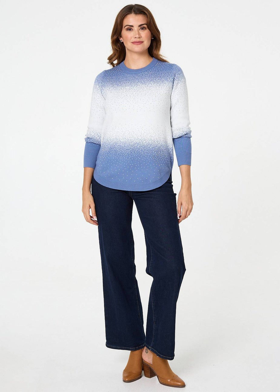 Izabel London Blue Printed Long Sleeve Curve Hem Top