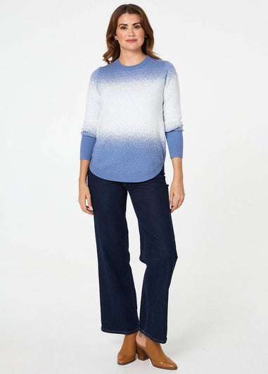 Izabel London Blue Printed Long Sleeve Curve Hem Top