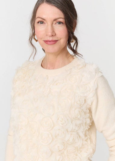 Izabel London Cream Rose Texture Embellished Jumper