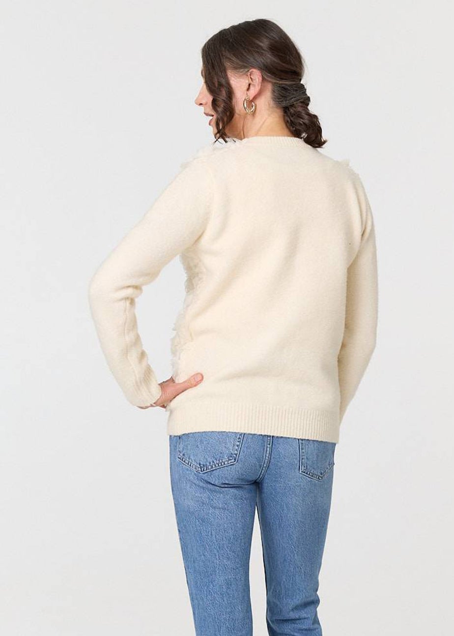 Izabel London Cream Rose Texture Embellished Jumper