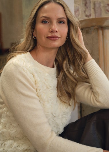 Izabel London Cream Rose Texture Embellished Jumper