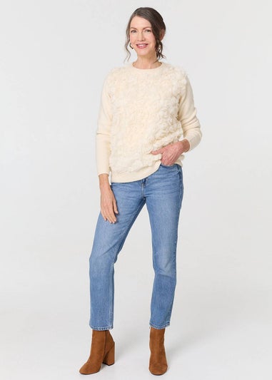 Izabel London Cream Rose Texture Embellished Jumper