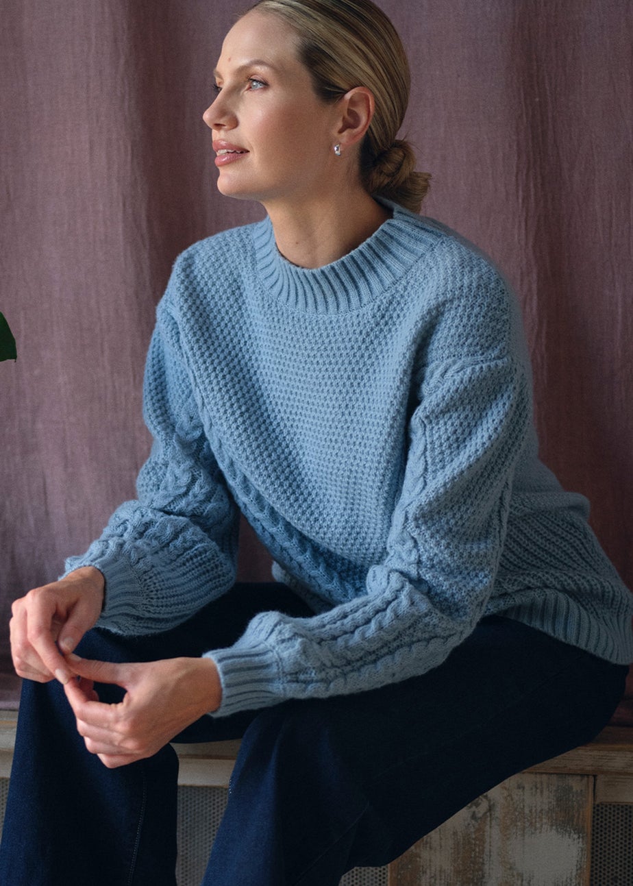 Izabel London Blue Chevron Texture Knit High Neck Jumper