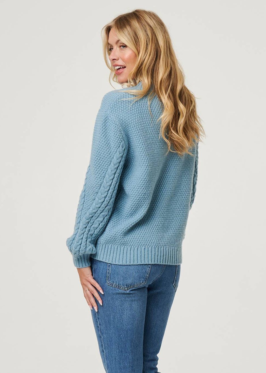 Izabel London Blue Chevron Texture Knit High Neck Jumper