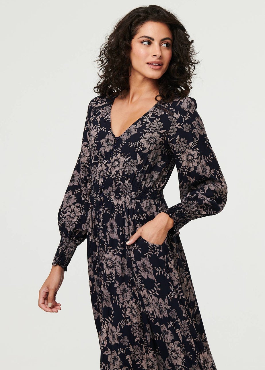 Izabel London Navy Floral Lace Long Sleeve Maxi Dress
