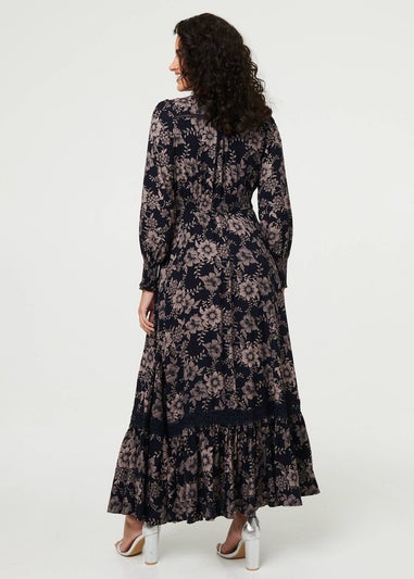 Izabel London Navy Floral Lace Long Sleeve Maxi Dress