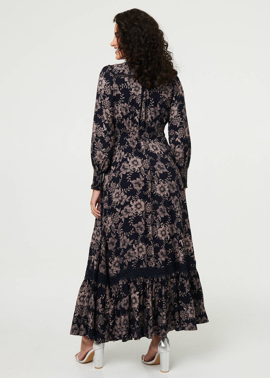 Izabel London Navy Floral Lace Long Sleeve Maxi Dress