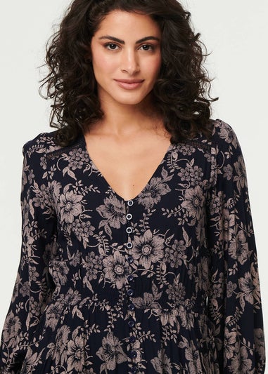 Izabel London Navy Floral Lace Long Sleeve Maxi Dress