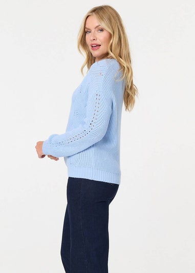 Izabel London Light Blue Textured Knit Relaxed Long Sleeve Jumper
