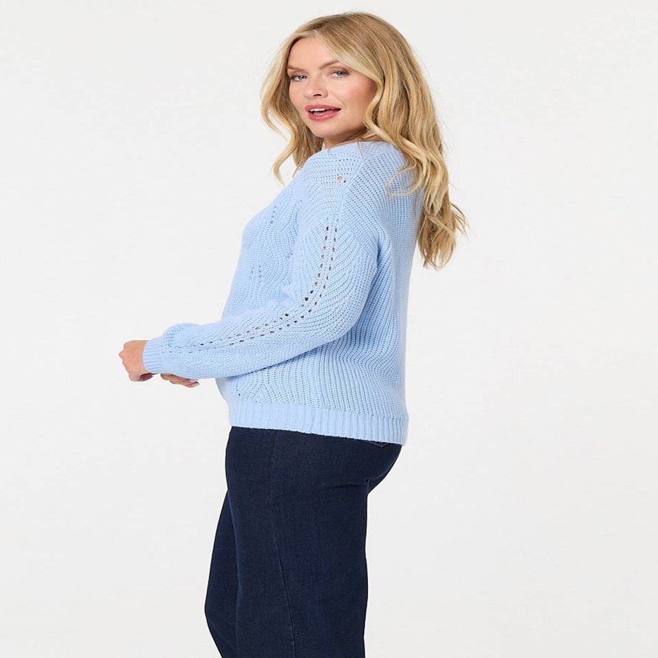 Izabel London Light Blue Textured Knit Relaxed Long Sleeve Jumper