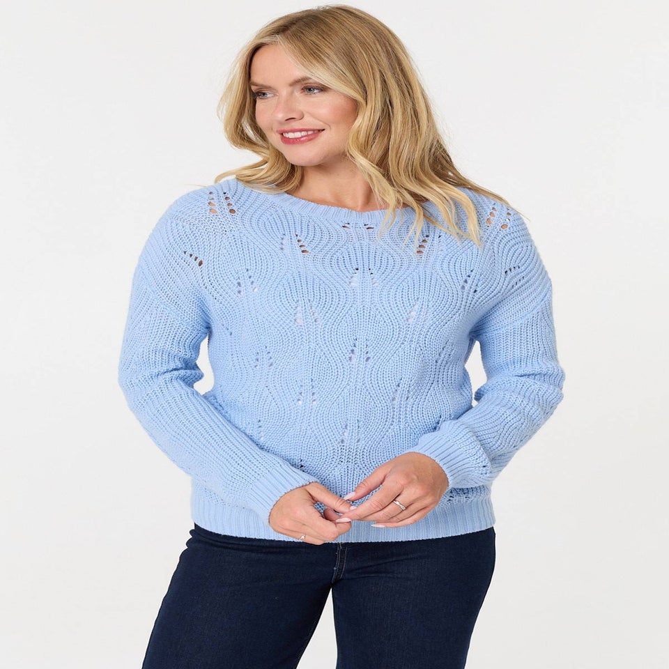Izabel London Light Blue Textured Knit Relaxed Long Sleeve Jumper