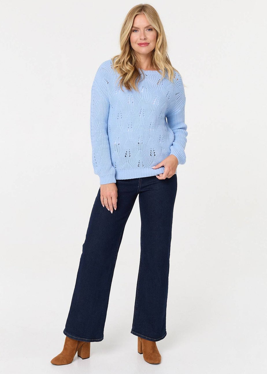 Izabel London Light Blue Textured Knit Relaxed Long Sleeve Jumper