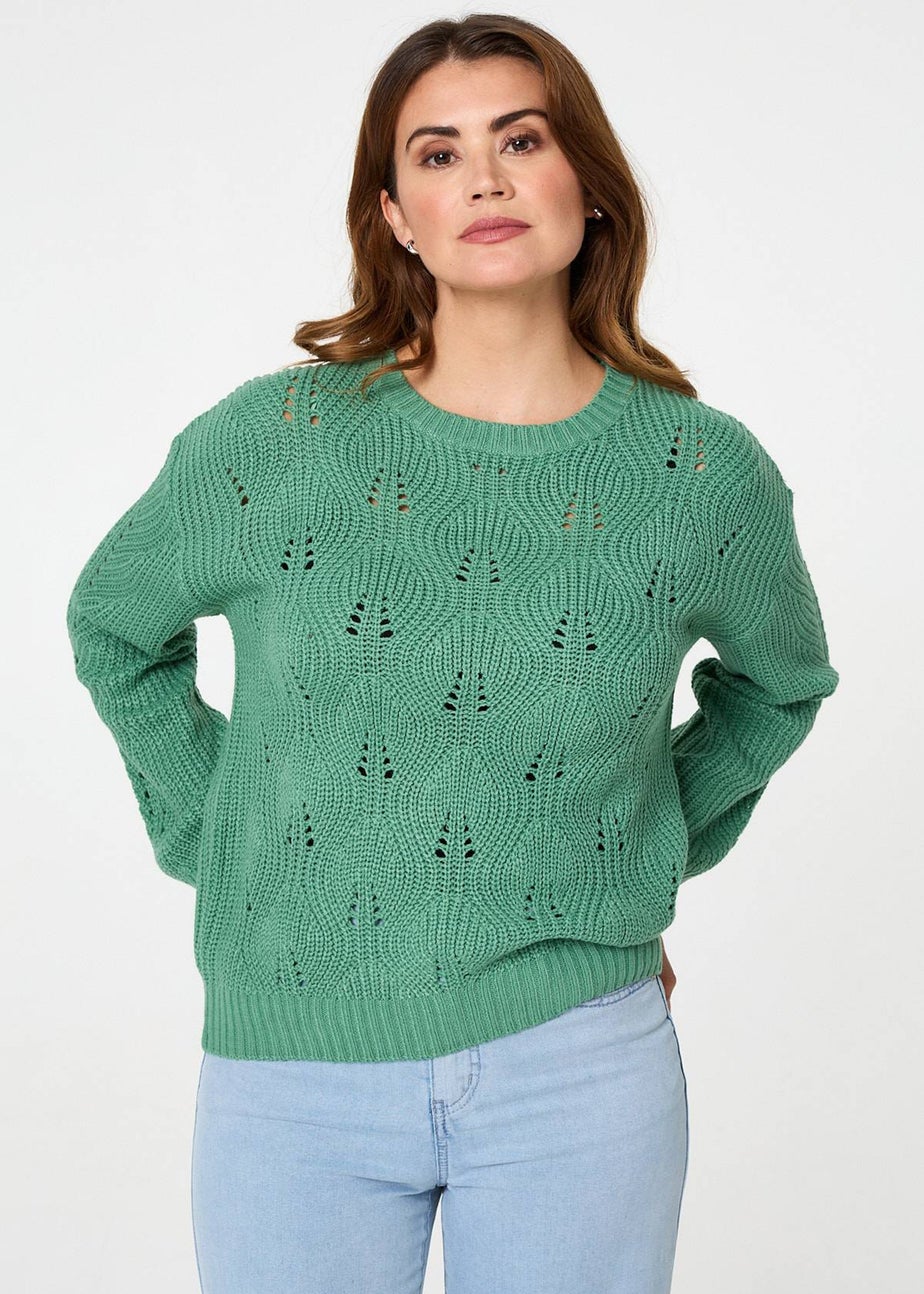 Izabel London Green Textured Knit Relaxed Long Sleeve Jumper