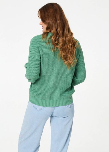 Izabel London Green Textured Knit Relaxed Long Sleeve Jumper