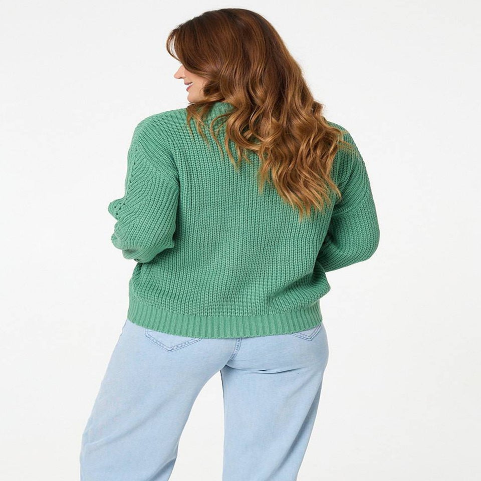 Izabel London Green Textured Knit Relaxed Long Sleeve Jumper
