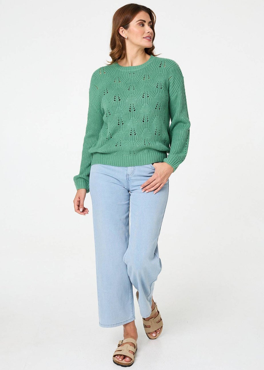 Izabel London Green Textured Knit Relaxed Long Sleeve Jumper