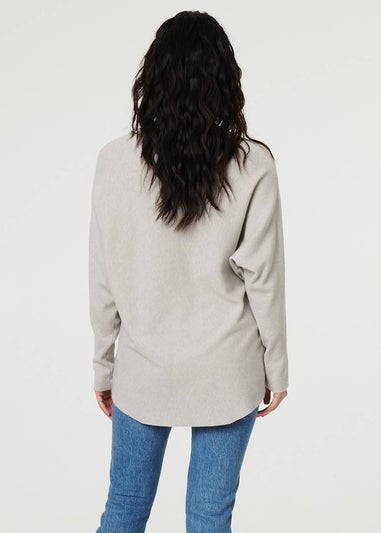 Izabel London Grey Leaf Print Batwing Sleeve Relaxed Top