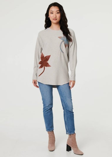 Izabel London Grey Leaf Print Batwing Sleeve Relaxed Top