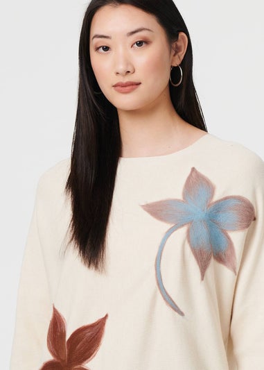 Izabel London Beige Leaf Print Batwing Sleeve Relaxed Top