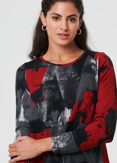 Izabel London Red Printed Long Sleeve Short Shift Dress