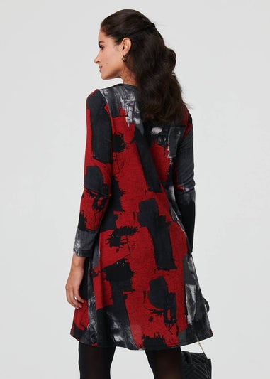 Izabel London Red Printed Long Sleeve Short Shift Dress