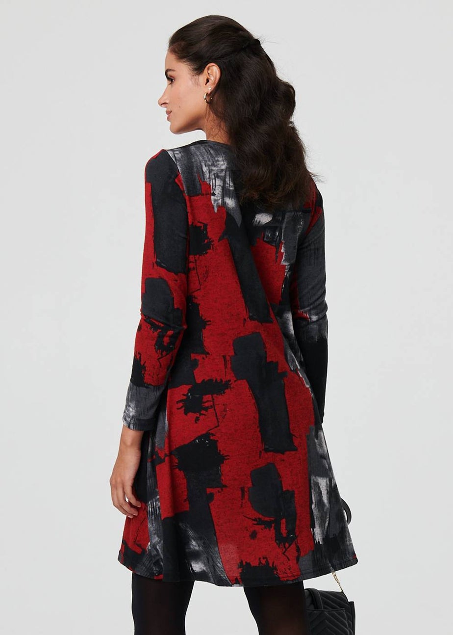 Izabel London Red Printed Long Sleeve Short Shift Dress